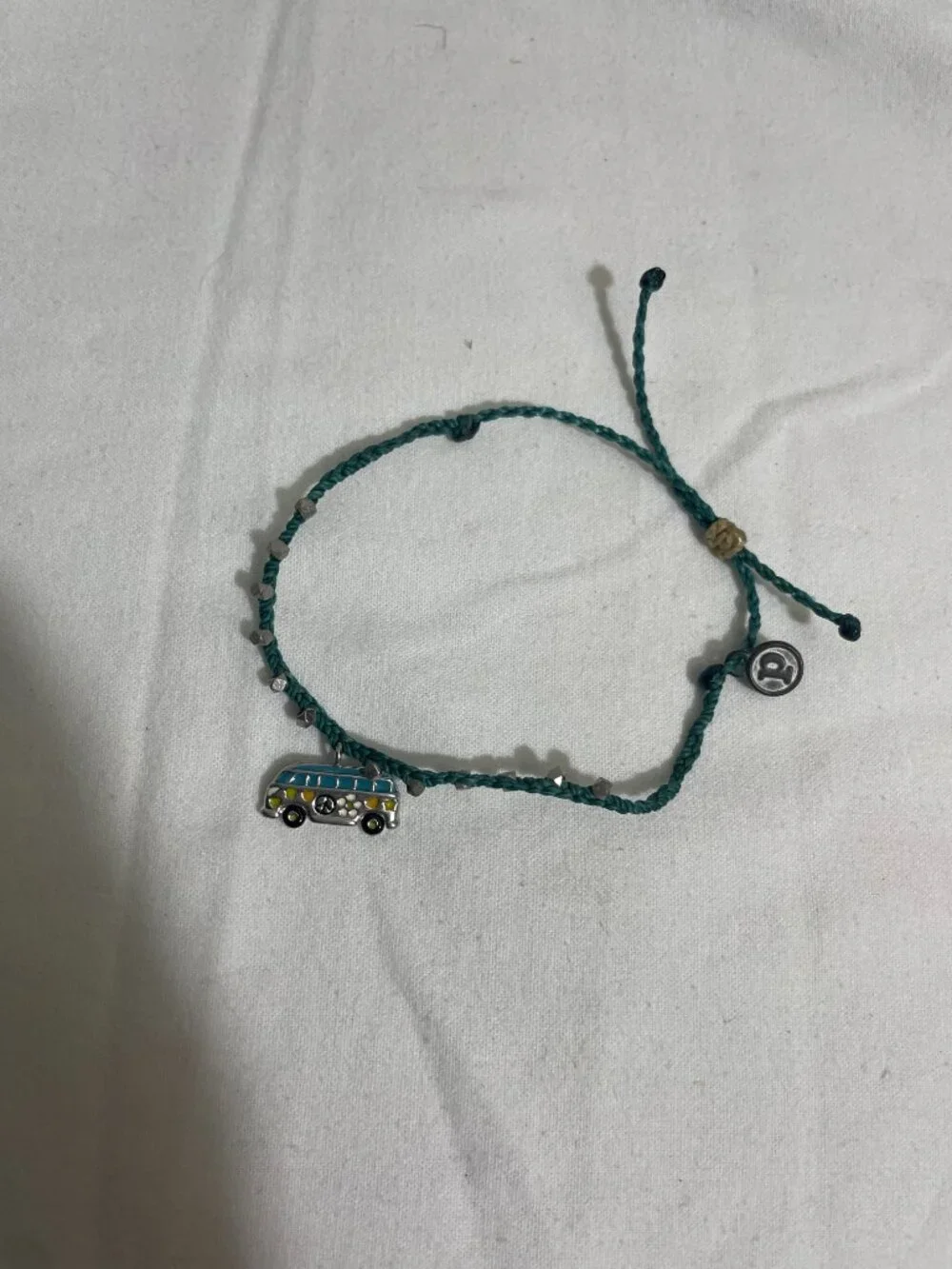 Pura Vida Teal Hippie Van Charm Bracelet Silver Tone Adjustable Boho